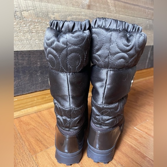Coach Patent Leather Signature Fabric Brown Slip on Drexel Winter Boots Size 7 B - Picture 2 of 6